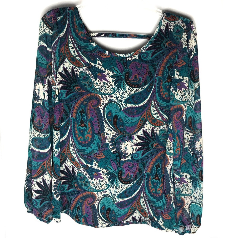 BUDDY LOVE Top Paisley Chiffon V Back Blouse EUC